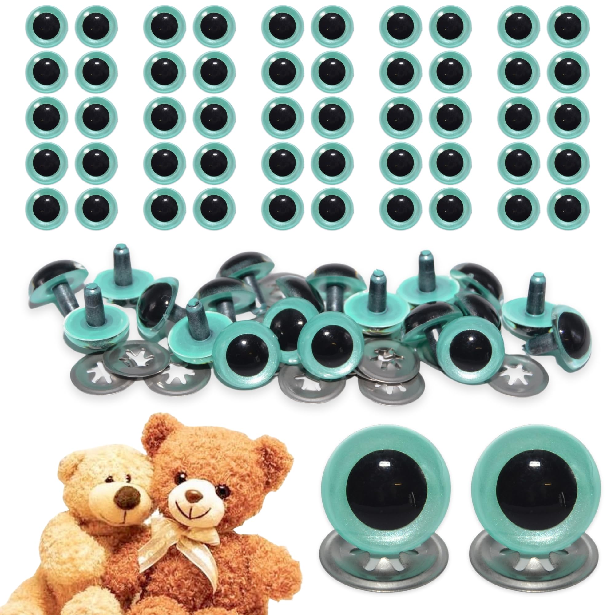 celloexpress 9mm Aqua Blue Pearl Crystal Eyes with Metal Backs - Safety Eyes for Soft Toy Teddy Bear Animal Making (Pack of 50 Pairs)