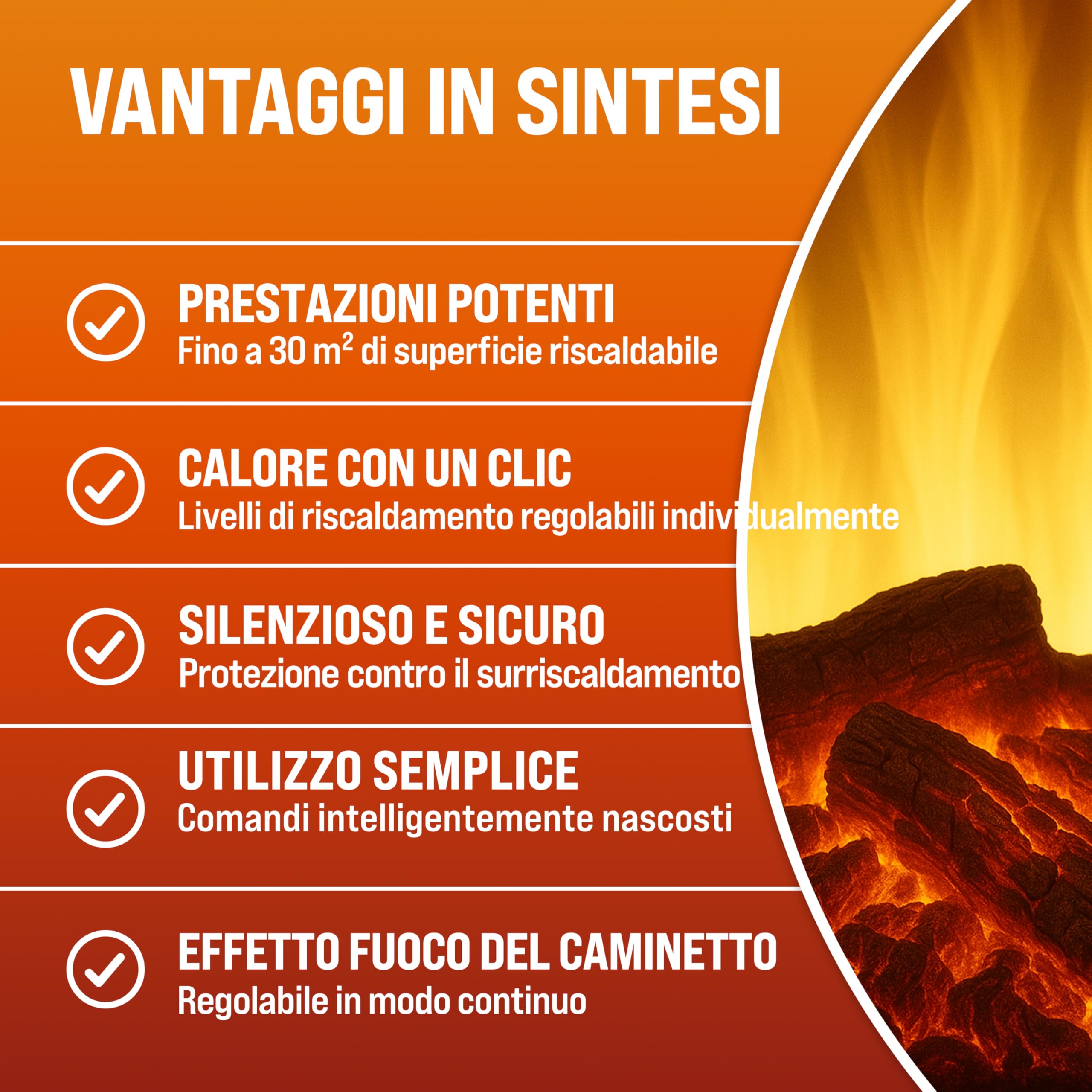 DEUBA® Camino Elettrico 2000W 60x28x50cm Termocamino Luce LED Effetto Fiamma Stufa Elettrica Caminetto finto a Corrente Stile Antico Bianco