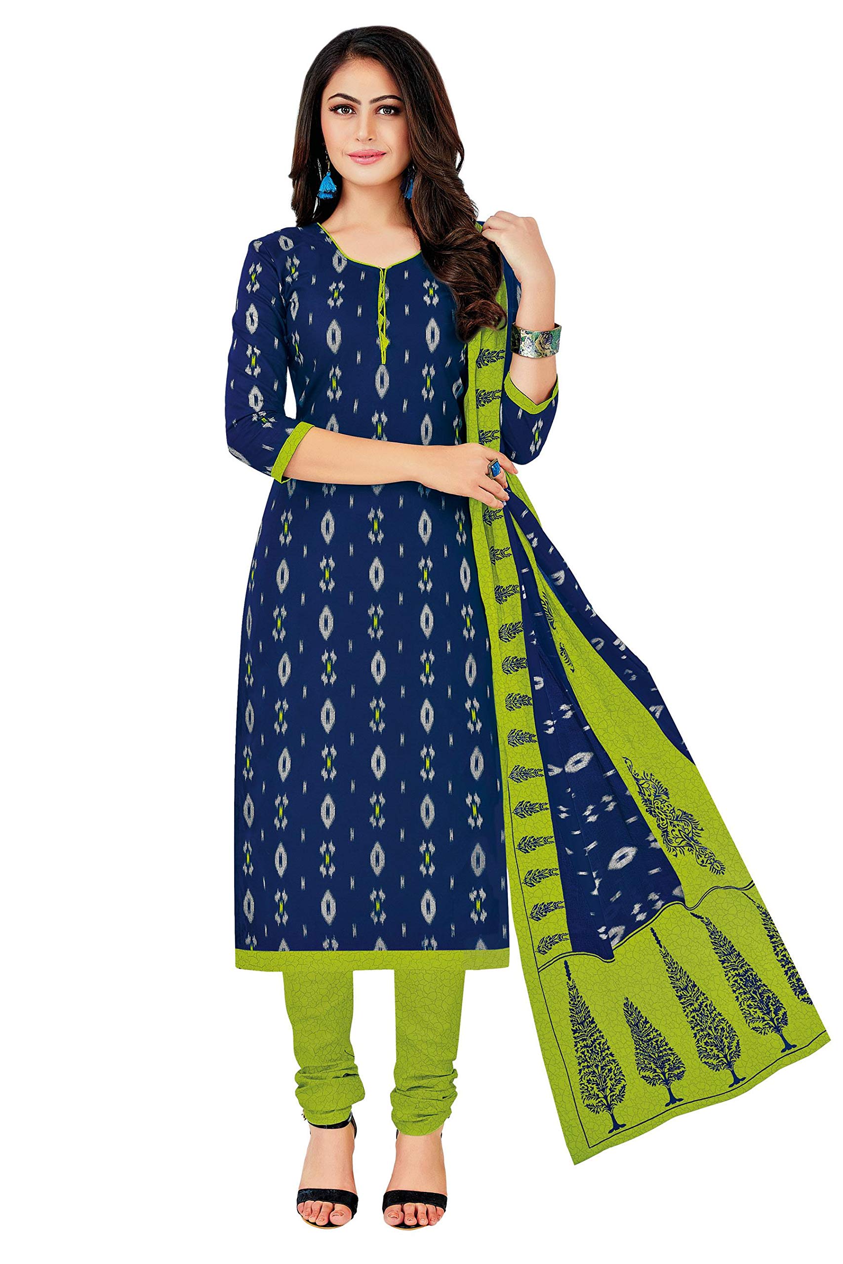 Women Cotton Unstitched Dress Material (SAN1402, Blue, Free Size)-image-30