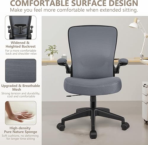 Miniatura 8 de FelixKing Silla de oficina, silla de escritorio ergonómica, sillas de malla transpirable, respaldo alto, soporte lumbar ajustable, reposabrazos