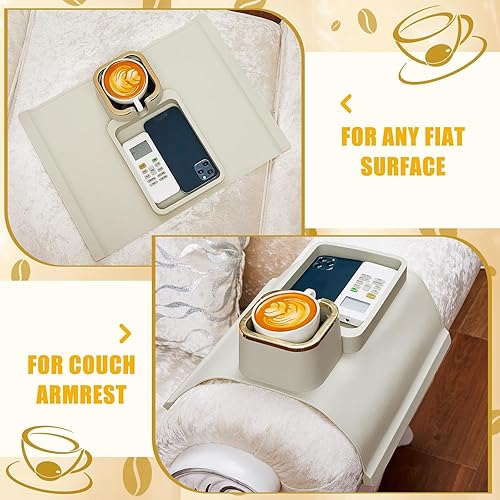 Miniatura 6 de Tessco Paquete de 2 portavasos para sofá, bandeja antideslizante para mesa reclinable, bandeja de silicona para reposabrazos de sofá, mesa con peso,