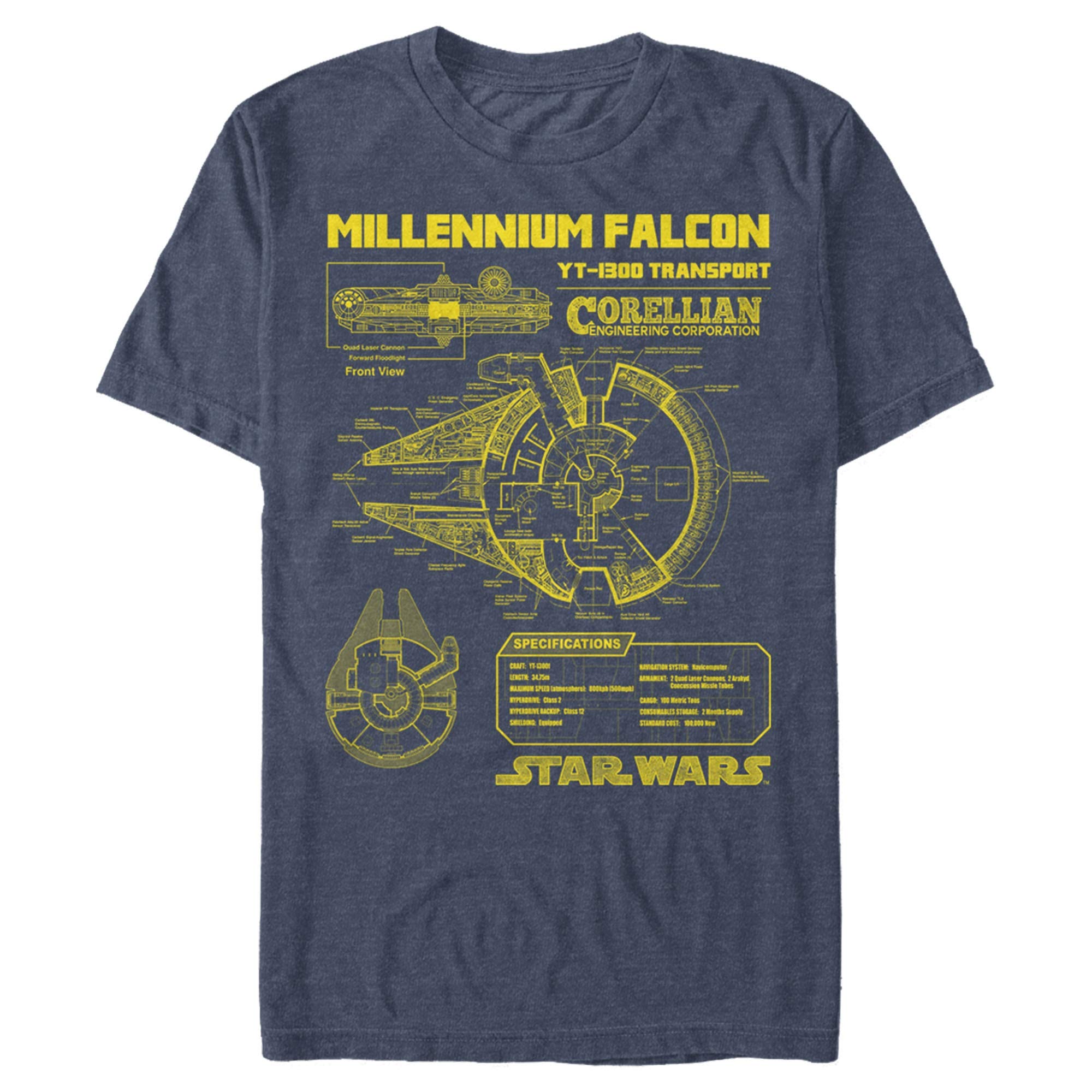 Star Wars Men's Millennium Falcon Schematics T-Shirt