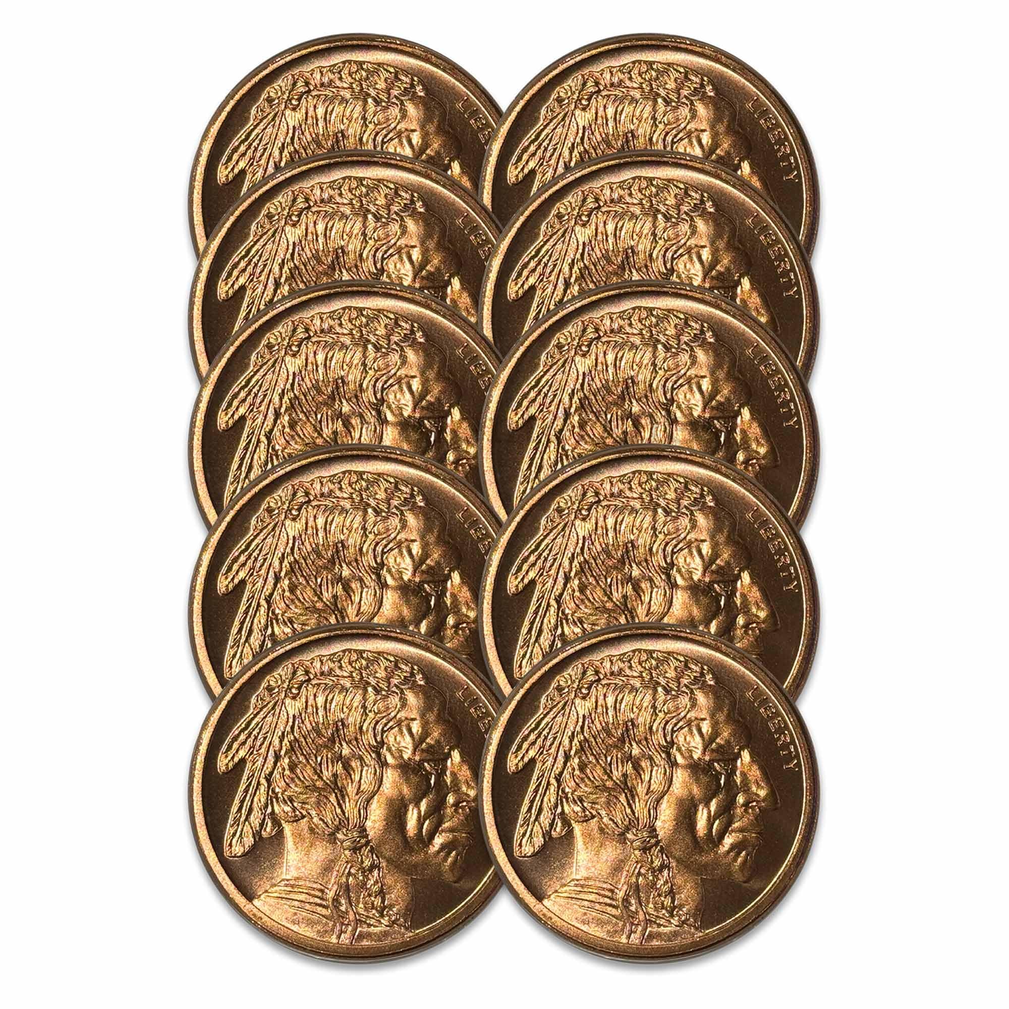 10 piece, 1 oz copper buffalo round nickel design lot