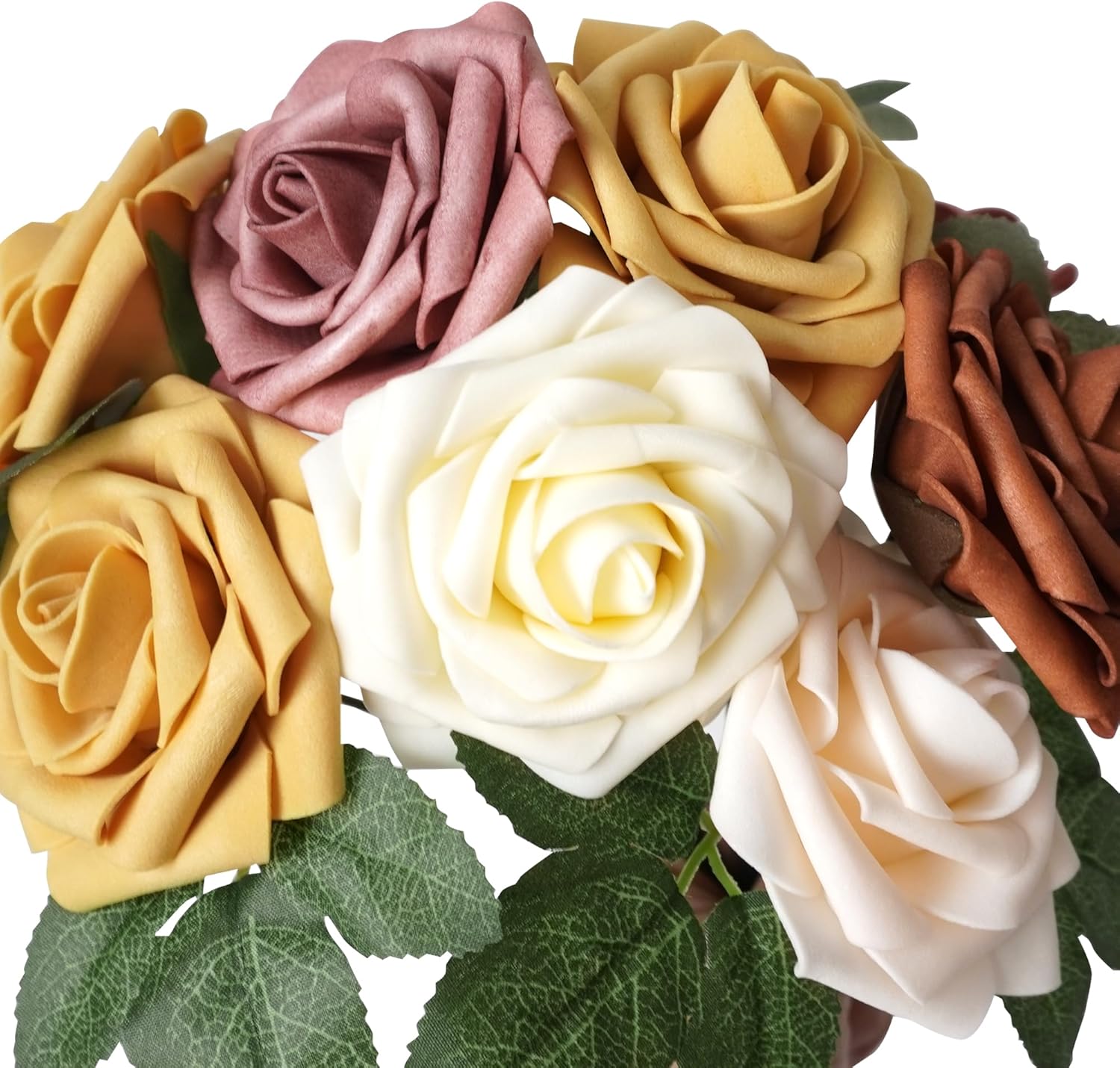 Artificial Flower Foam Rose 25pcs Real Looking Fake Rose with Stems Leaves for Home Decoration Party Garden Centerpieces DIY Wedding Bouquets（Shades of Burnt Orange Rose） - Image 4