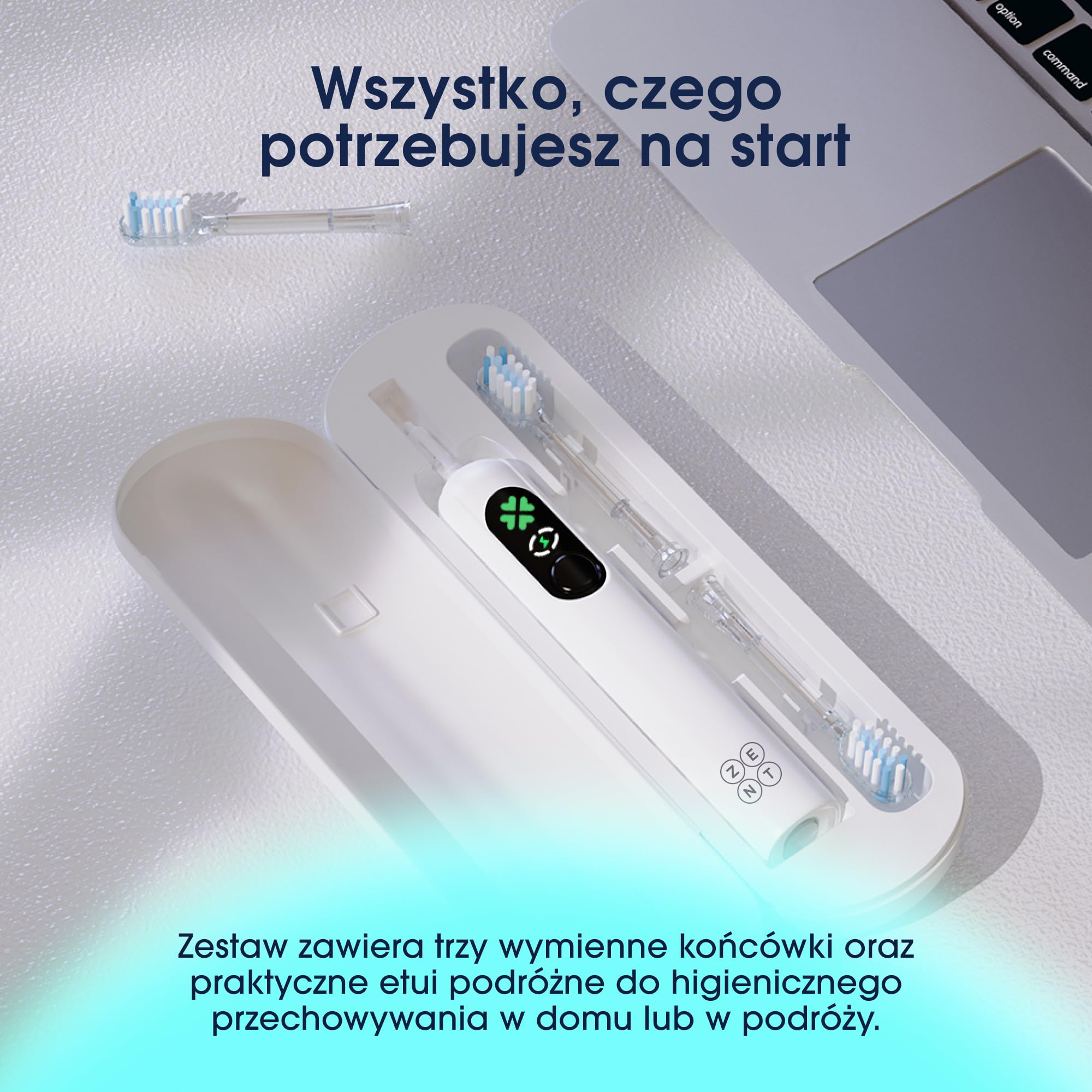 ZENT Spazzolino elettrico sonico 2in1, Spazzolino elettrico oscillante rotante, Pulizia denti automatica, 4 modalità di funzionamento, Impermeabilità IPX7, Copri da viaggio Cavo USB-C incuso, BIanco