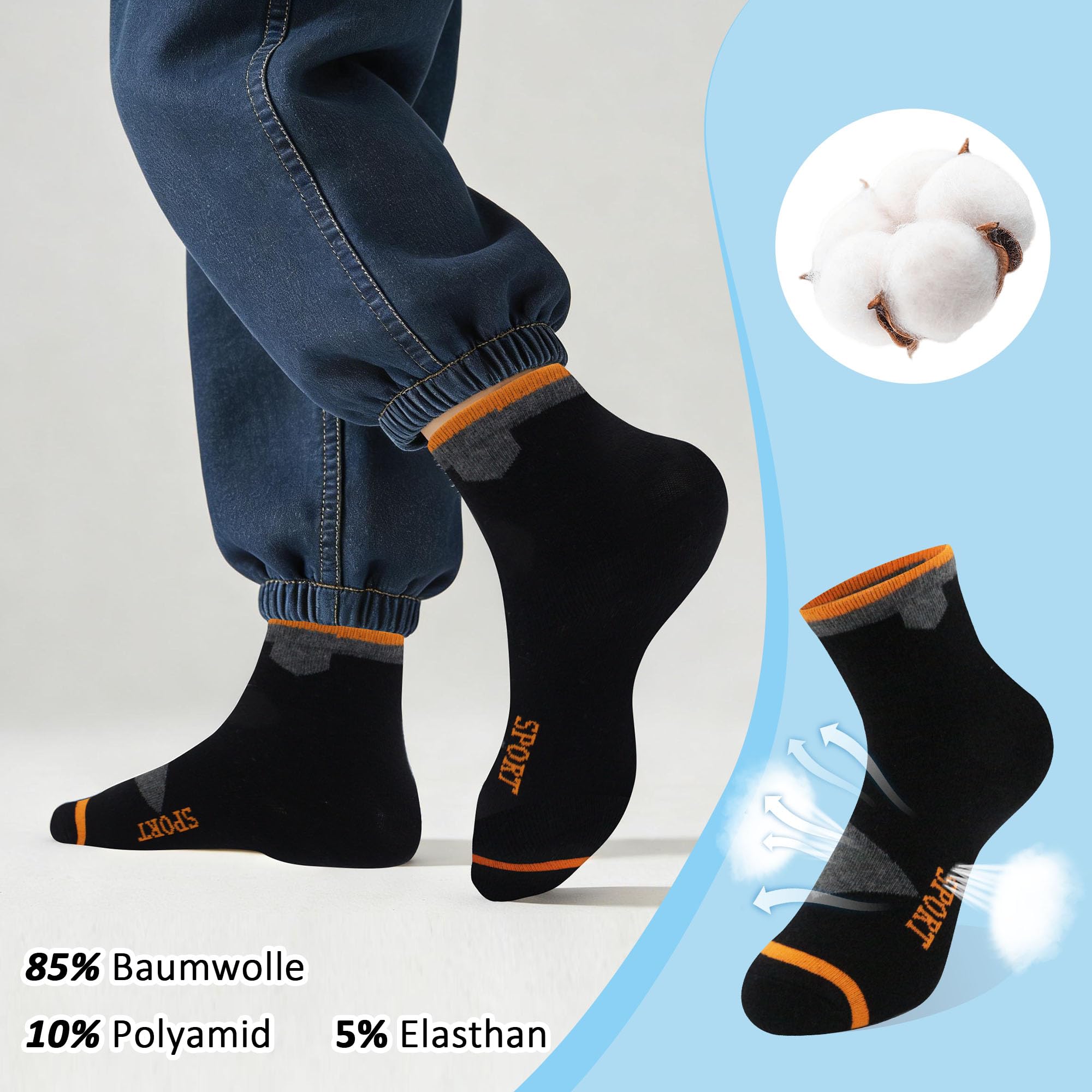 Chaussettes Enfant Garçon Fille Coton Doux Respirantes Motifs Sport Unisex Foot Confortables Pack de 12