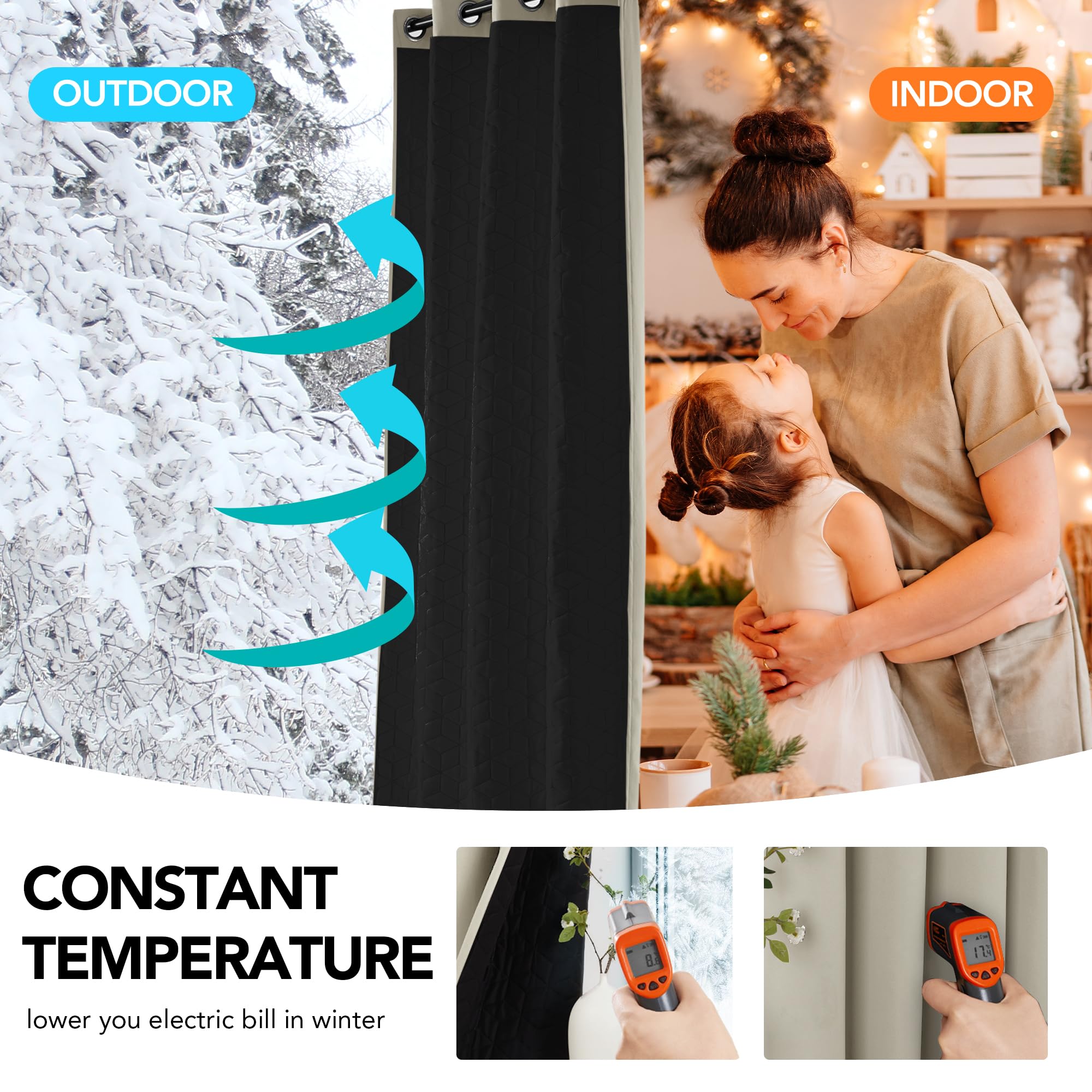 Deconovo Tenda Oscurante Termica Doppio Strato, Antivento, Pesante, Isolante per Freddo e Caldo, Adatta per Finestre e Porte, 140x260 CM, Beige Chiaro, 1 Pezzo – Certificata Oeko-Tex® Standard 100