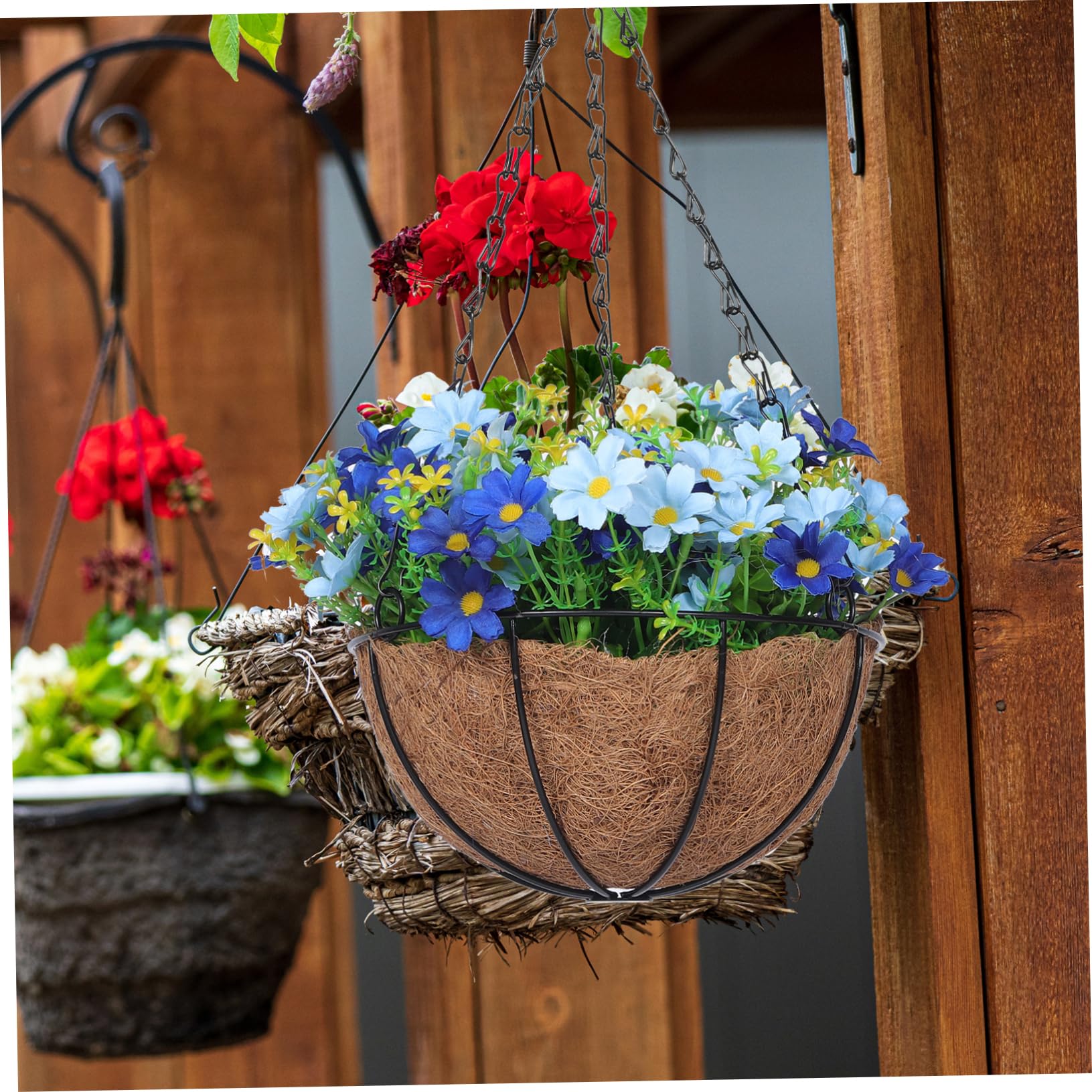 TOPBATHY Künstlicher Hängeblumenkorb aus Eisen und Kunststoff für Deko