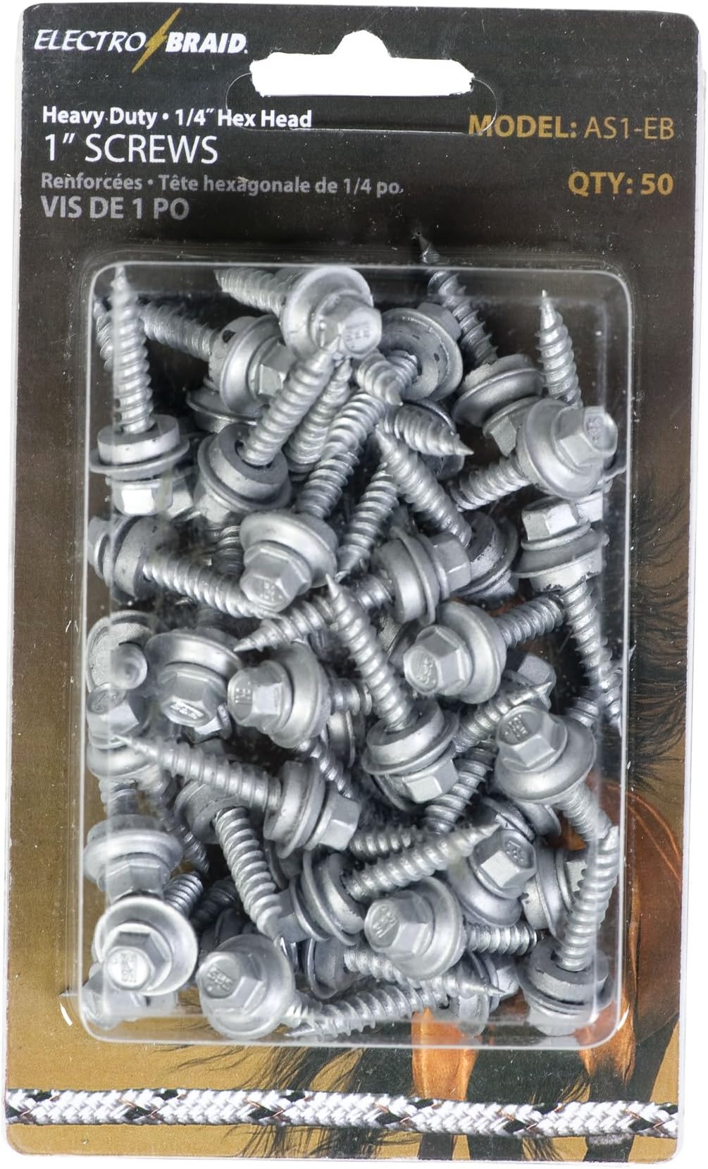 ElectroBraid AS1-EB 1-Inch Heavy-Duty Electric Fence Insulator Screws (Pack of 50)