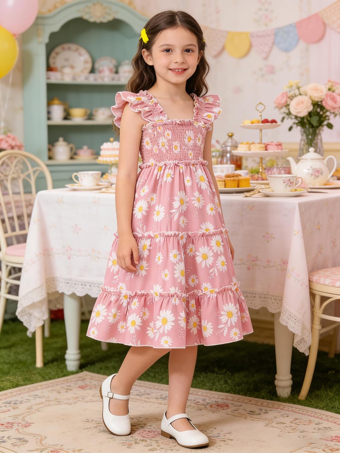 Little Girl Twirl Dress Kids Sleeveless Ruffle Tiered Smocked Dresses Girls Summer Outfits Beach Sundress