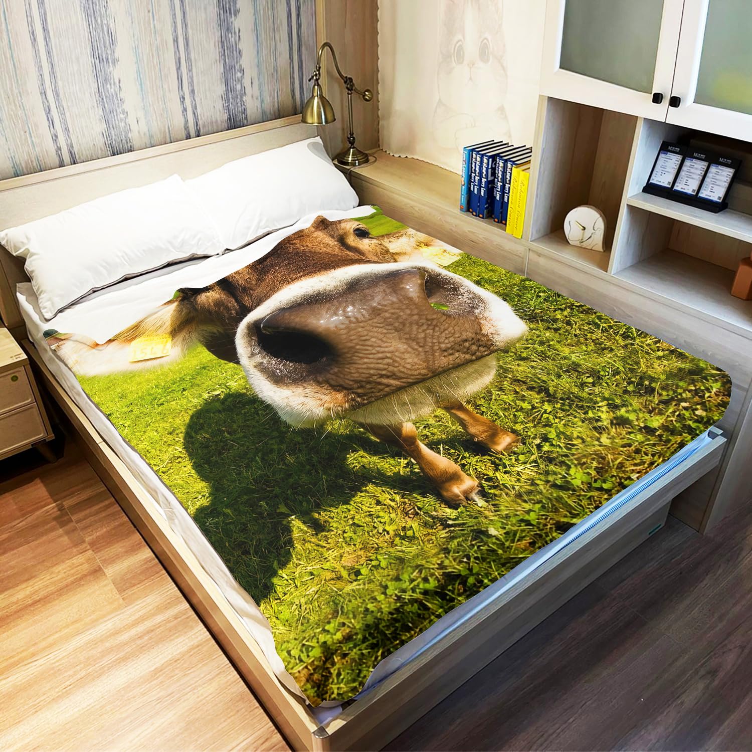 YISUMEI Decke 150x200 cm Kuscheldecken Sanft Flanell Weich Fleecedecke Bettüberwurf Alte Kuhfarm Kühe