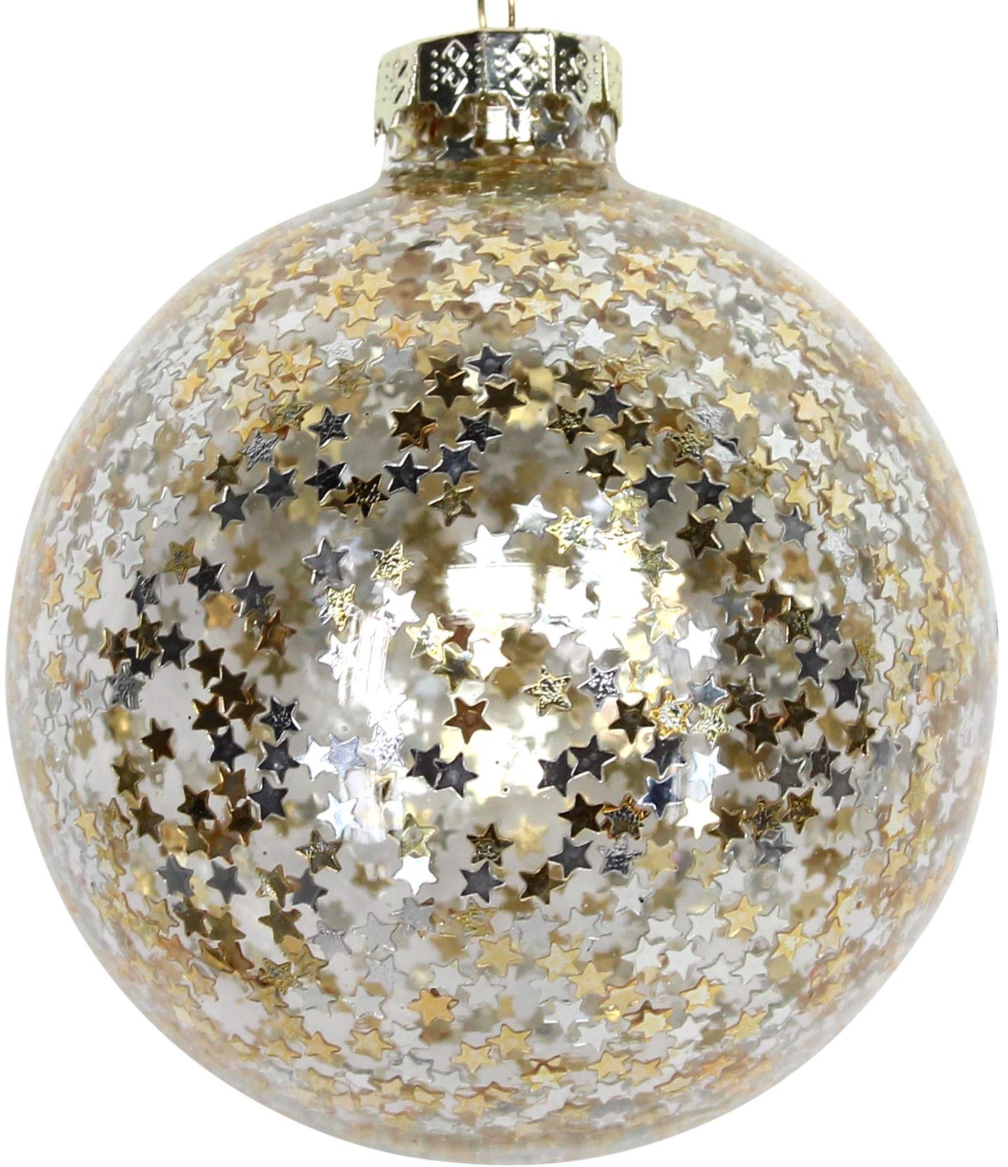 Gisela Graham Gold,Silver Gold And Silver Stars Translucent Glass Bauble