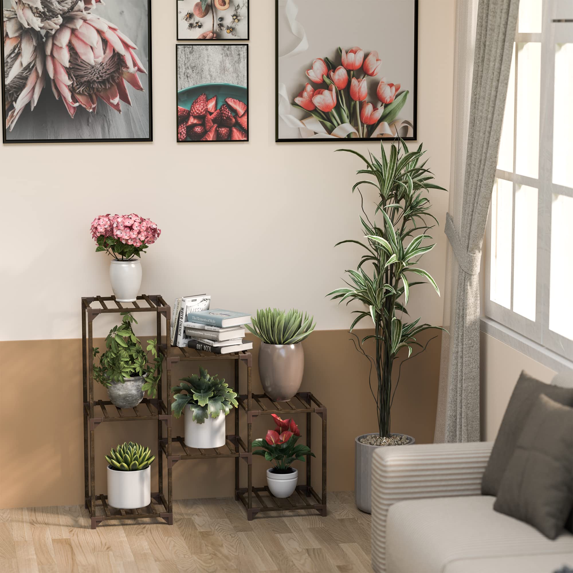 WTZ Plant Stand, Wood Indoor Outdoor Tiered Plant Shelf, 5 Tiers 7 Potted, Multi-Functional Plant Shelves Ladder Plant Holder for Indoor Outdoor Garden Balcony Living Room Office Home Corner