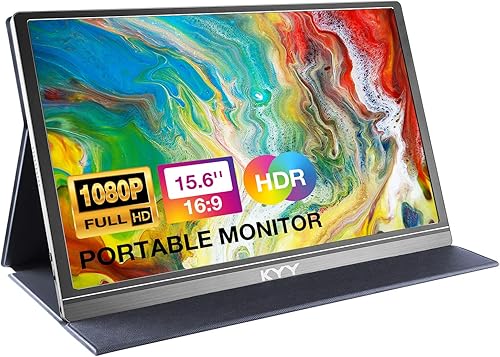 KYY Monitor portátil de 156 pulgadas 1080P FHD USB-C Monitor de computadora HDMI Monitor de juegos HDR IPS con cubierta inteligente y altavoces de