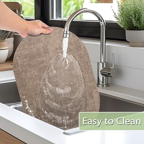 Miniatura 4 de Juego de 8 manteles individuales antideslizantes, resistentes al calor, ovalados, de piel sintética, de doble capa, impermeables, fáciles de