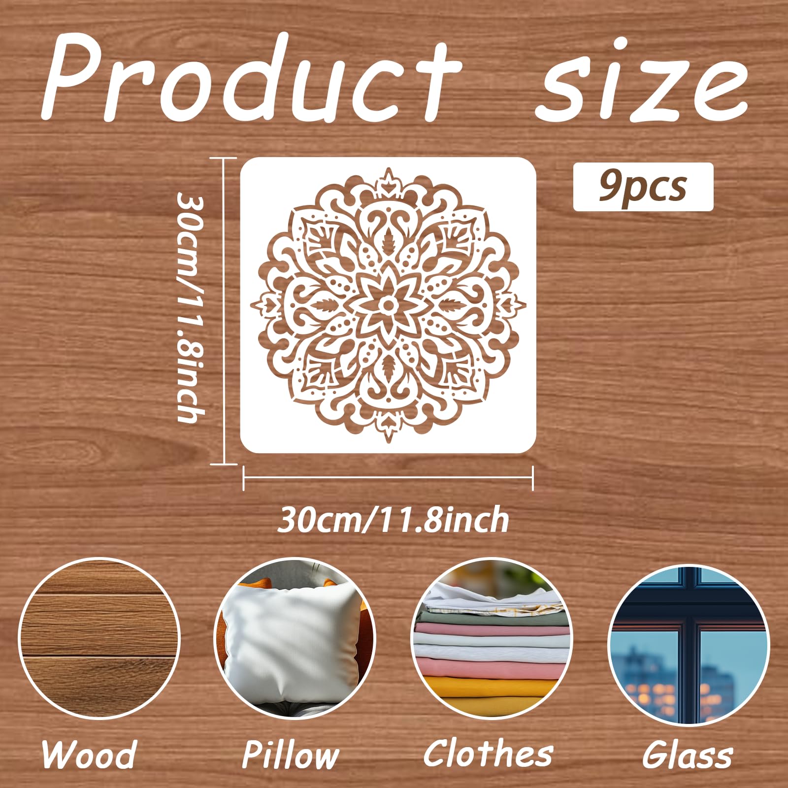 9 stencil mandala per pittura, stencil riutilizzabili, grandi 30,5 x 30,5 cm, per pareti, tela, mobili, tessuti e decorazioni fai da te