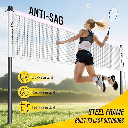 Vista 4 de Badminton Set for Backyard, Outdoor Badminton Net with Anti-Sag Design, 4 Professional Badminton Rackets, 4 Shuttlecocks and Carry Bag for Lawn or