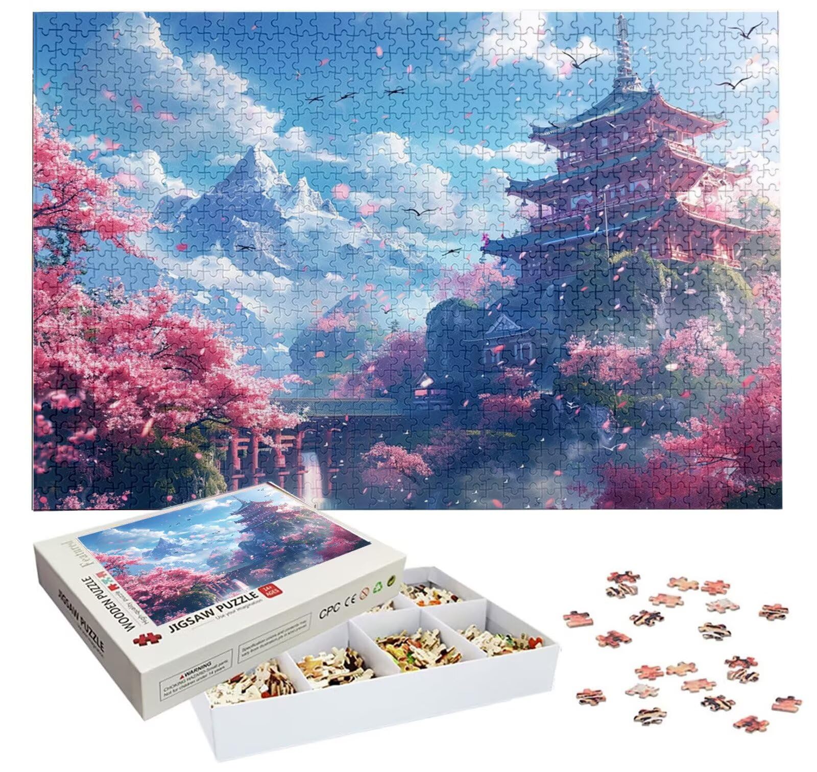 Puzzle 4000 Pièces Japon, Puzzle 4000 Pièces Adultes et Enfants, Puzzles Bois avec Une Boîte d'emballage Exquise, Jeu Éducatif Puzzles Fleurs de Cerisier, Decoration Maison, Cadeau Femme Homme H-2726
