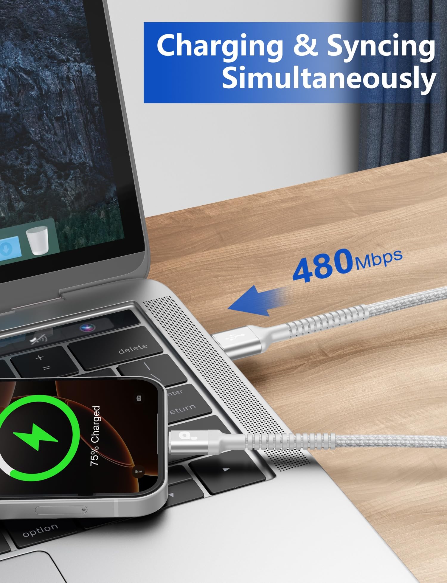 Cable de carga para iPhone de 3 pies, paquete de 2 cables USB a Lightning trenzado extra duradero, certificado Apple MFi, cable de carga rápida compatible con iPhone 14, 13, 12, 11, 8, 7 Pro Max y más