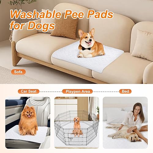 Miniatura 2 de 3 paquetes de almohadillas para orina de perro, lavables, de 65 x 48 pulgadas y 34 x 36 pulgadas, color blanco, reutilizables, impermeables, para
