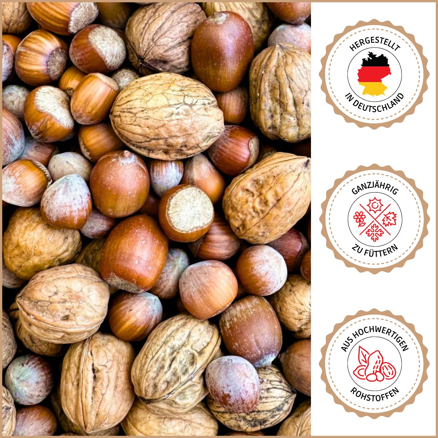 Supravit Frische Nüsse-Mix Eichhörnchen Futter 1kg | Futter für Eichhörnchen mit Haselnüsse, Walnüsse mit Schale für Eichhörnchen | Ganzjähriges Eichhörnchenfutter