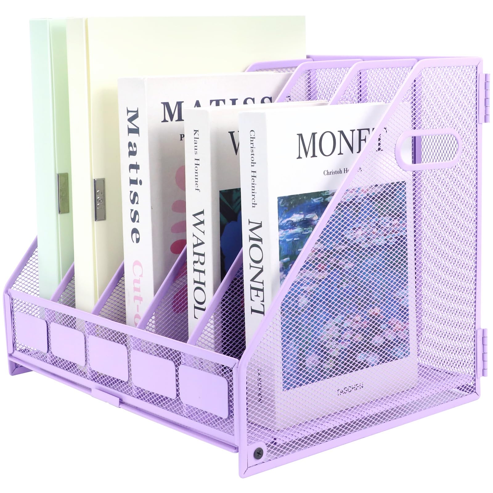 TSDRBWO Desk Organizers Metal Magazine File Holder Racks Desktop Folder Storage Binder Organiser Document Organization for Home Office & Classroom,5 Vertical Compartments-Purple