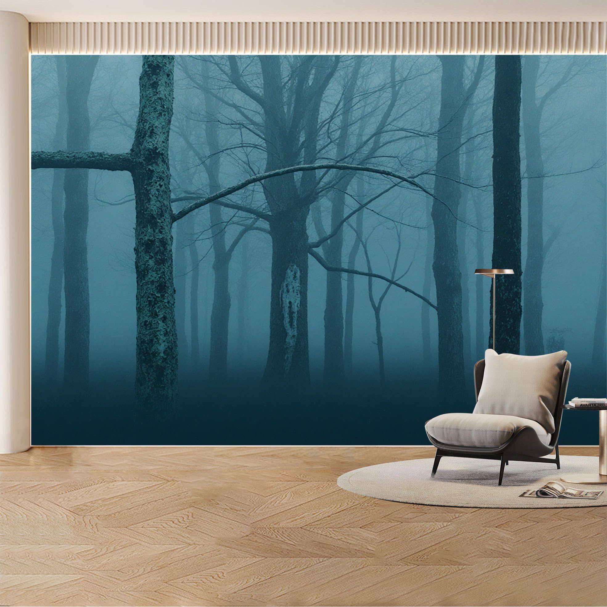 Custom Wall Mural Wallpaper Foggy Forest Landscape Nature Large Wall Art Misty Minimalist Removable SelfAdhesive Large Photo for Living Room， Bedroom， Office