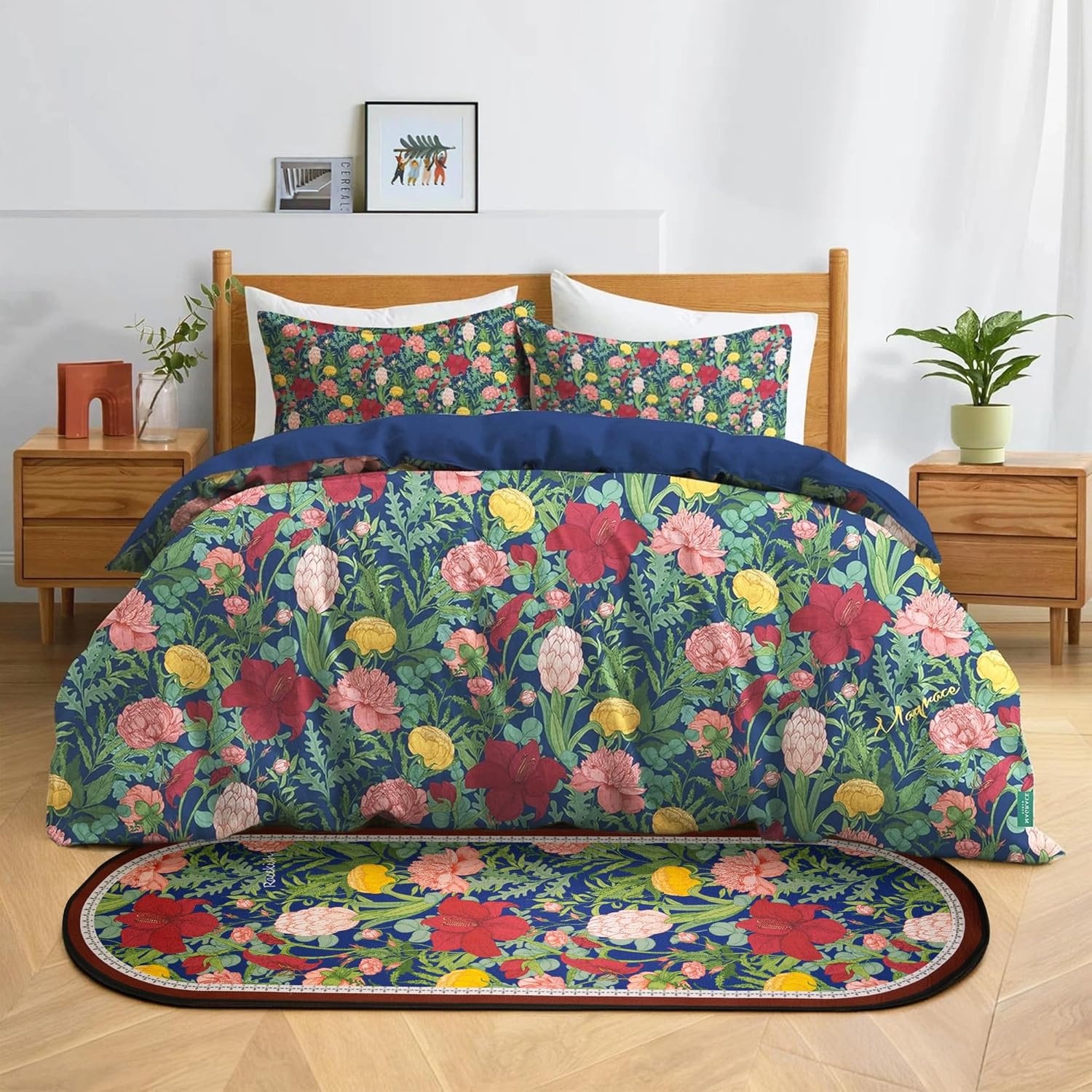 MAGRACE Runner Rug for Bedroom - 2x5' Non Slip Bedside Mat with Boho Floral Print, Soft Absorbent Carpet for Bedroom, Living Room, Sofa Area, Machine Washable (Floral)