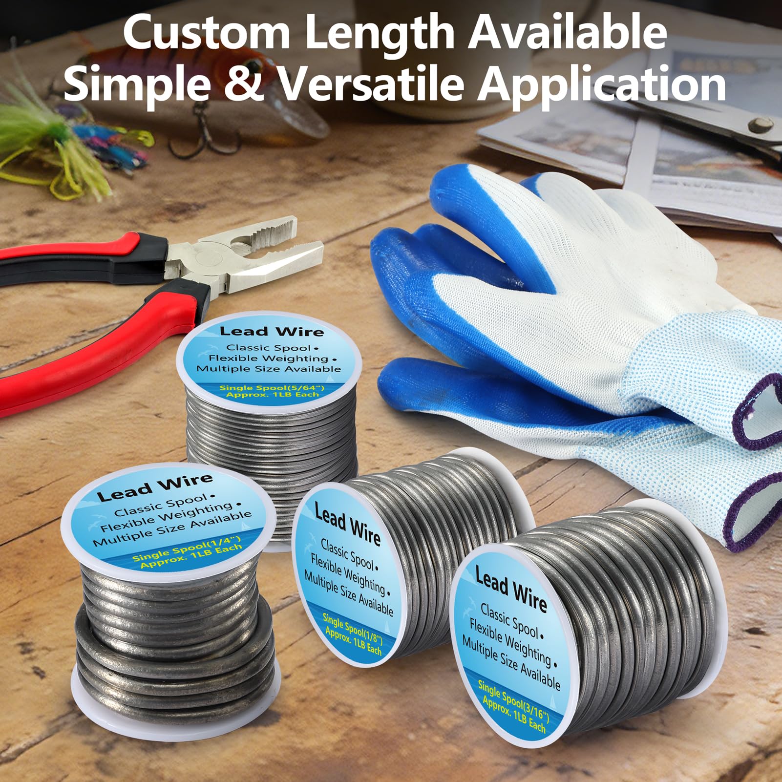 Lead Wire Solid Core Roll 1 Lb Spool  -  Soft High Density Lead Line for Fishing Sinkers, Drift & Dragging Weights, Fly Tying Crafting Material with 5/64", 1/8", 3/16", 1/4" Gauge Available