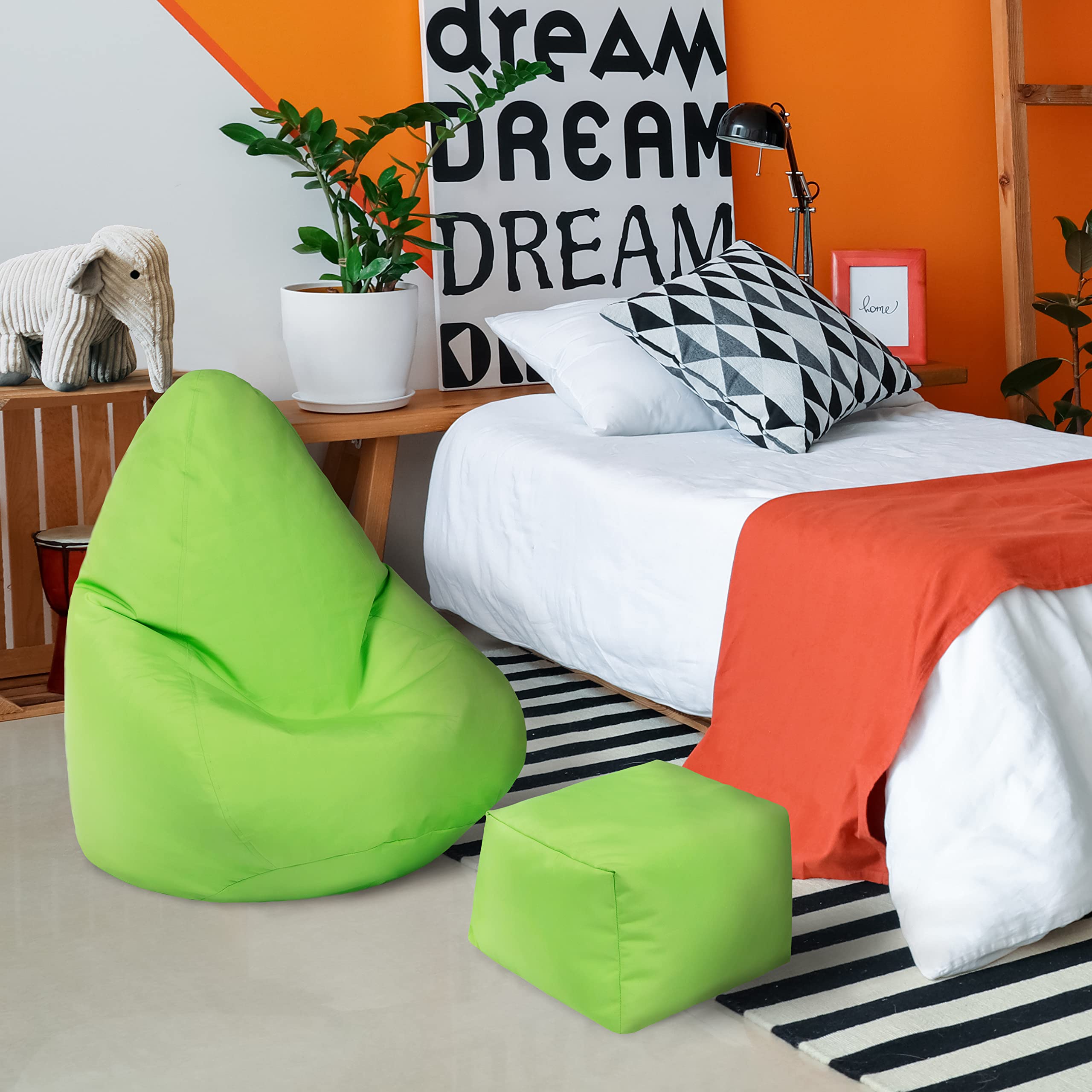 Loft 25 Fauteuil de Gamer Pouf pour Enfants | Pouf d'intérieur et d'extérieur pour Salon | Mobilier pour Enfants résistant à l'eau | Conception ergonomiques (Citron Vert, Sac à fèves)