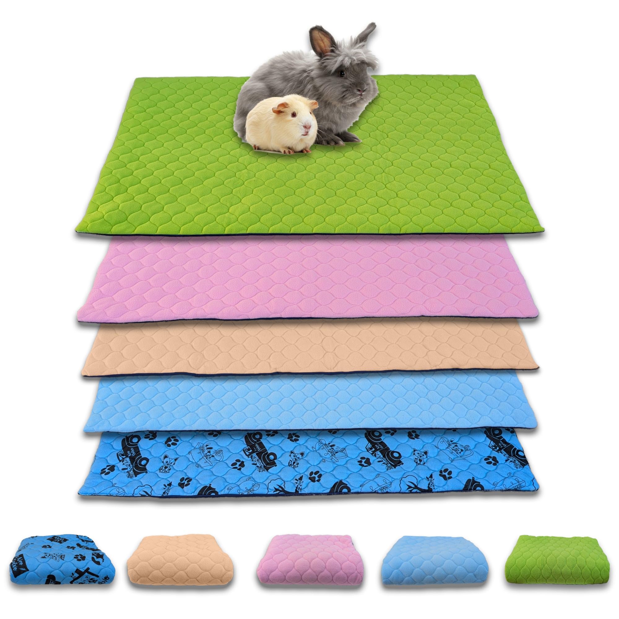 Tapis Litière Polaire pour Cochon d'Inde et Lapin - Absorbant et Imperméable - Lavable - Cage et Enclos - 105 x 70 cm - Bleu