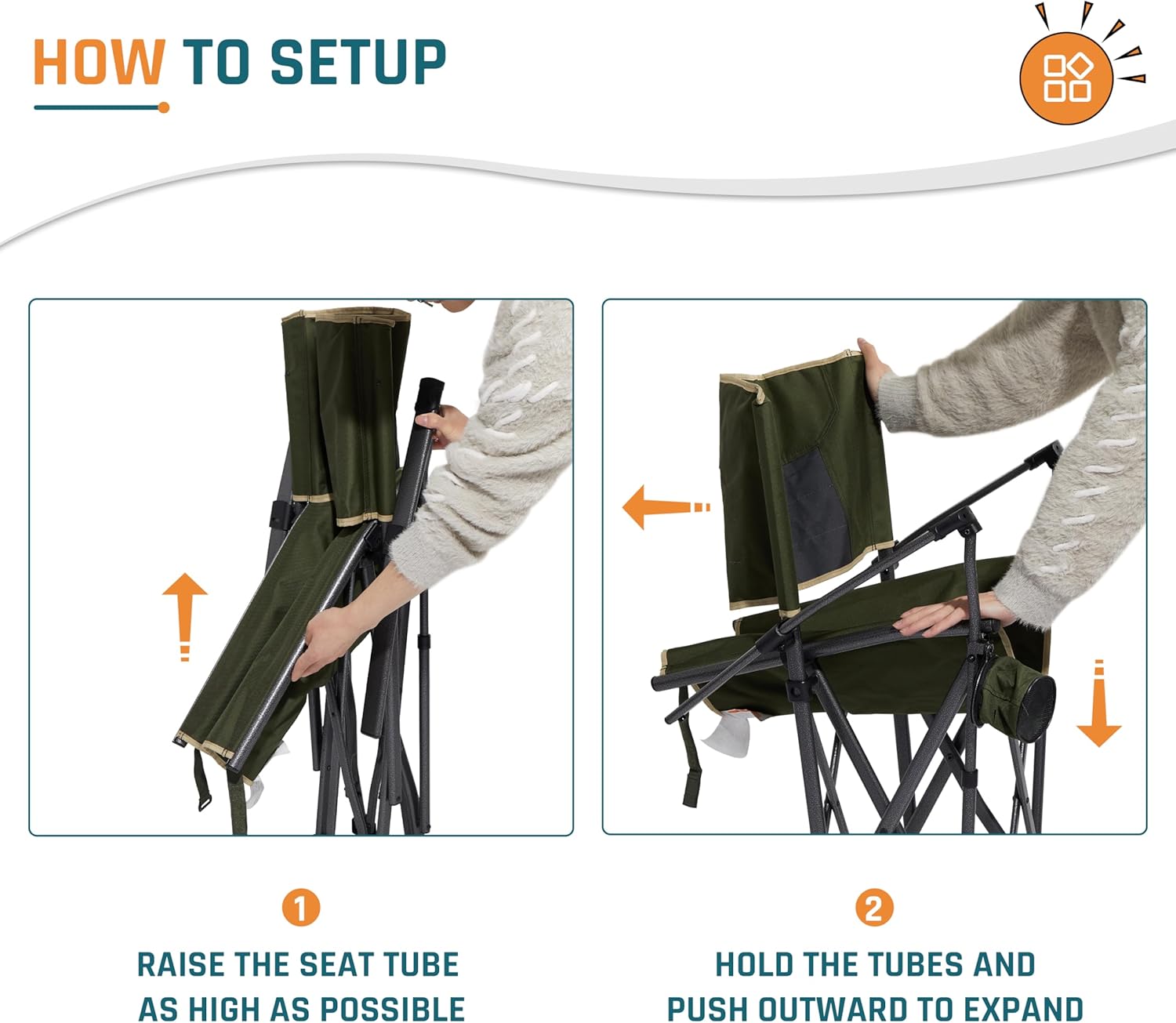 DMH OUTDOORS 2 Pack Oversized Camping Chairs for Adults Heavy Duty 400 LBS, Folding Camp Chair with Hard Metal Armrests & Swivel Cup Holder, Portable Lawn Chair for Outdoor, RV, Tailgating, Green