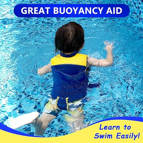 Miniatura 10 de Chaleco de natación para niños y niñas de 24 a 66 libras, chaleco de natación con correa de seguridad ajustable, fácil de poner y quitar, ayuda de