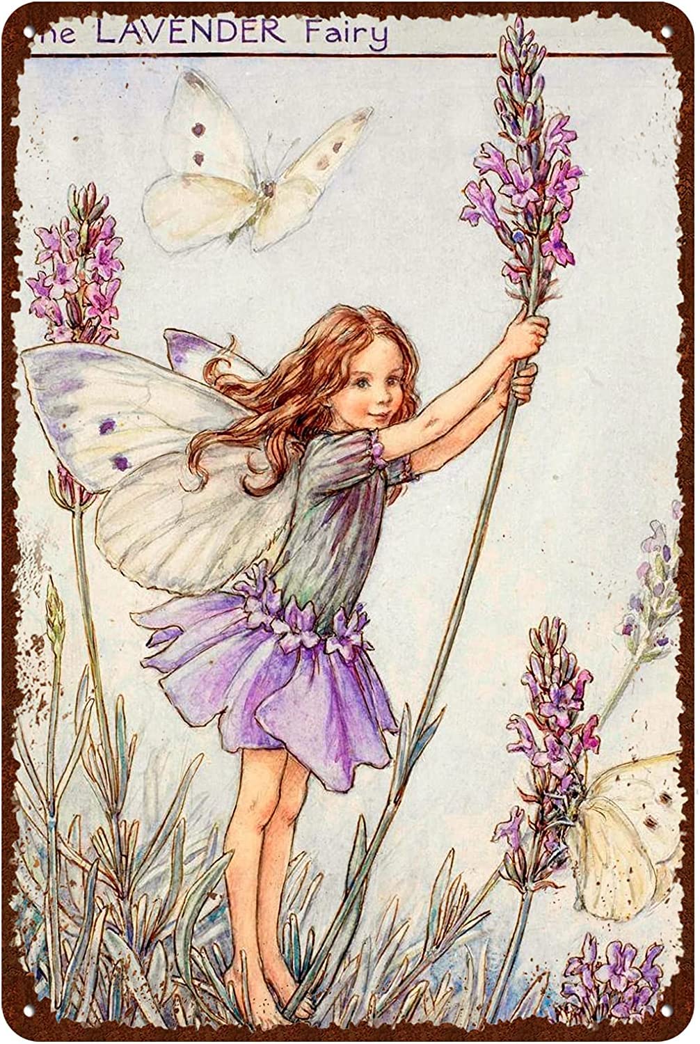 Yivxa Tin-1808 Metal Art Wall Decor For Living Room Metal Sign The Lavender Fairy Tin Sign Vintage Decoration Garage Home Garden Cafes Kitchen Wall Tin Signs 8X12 Inch