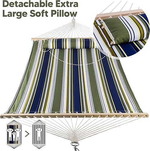 Miniatura 3 de SUNCREAT Hamacas dobles para 2 personas con almohada extragrande, hamacas de árbol que no se decoloran para exteriores, azul y aguamarina