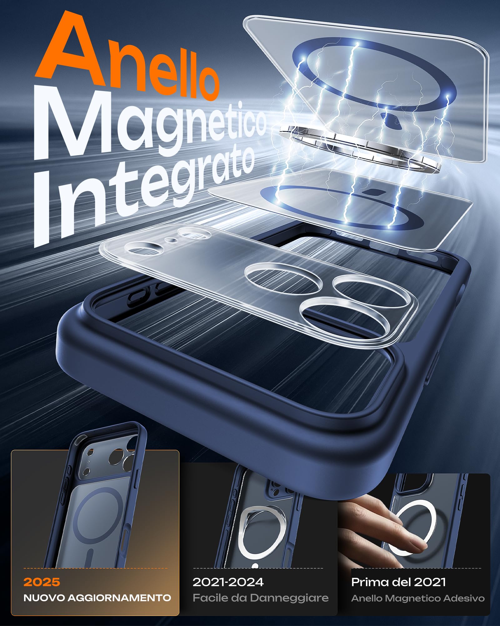 TOCOL Cover Magnetica per iPhone 17 Pro 6,3 Pollic, Compatibile con MagSafe, Anello Magnetico Incorporato, Protezione Fotocamera Integrata, Custodia Antiurto Traslucida Opaca, Blu