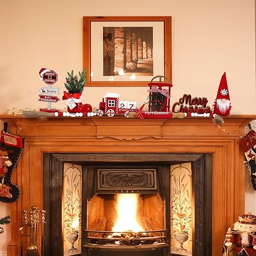 Miniatura 5 de Decoraciones Navideñas Juego de 8 Piezas de Decoración para Bandejas Escalonadas, Bonita Decoración Navideña de Mesa para Hogar Estante Repisa de