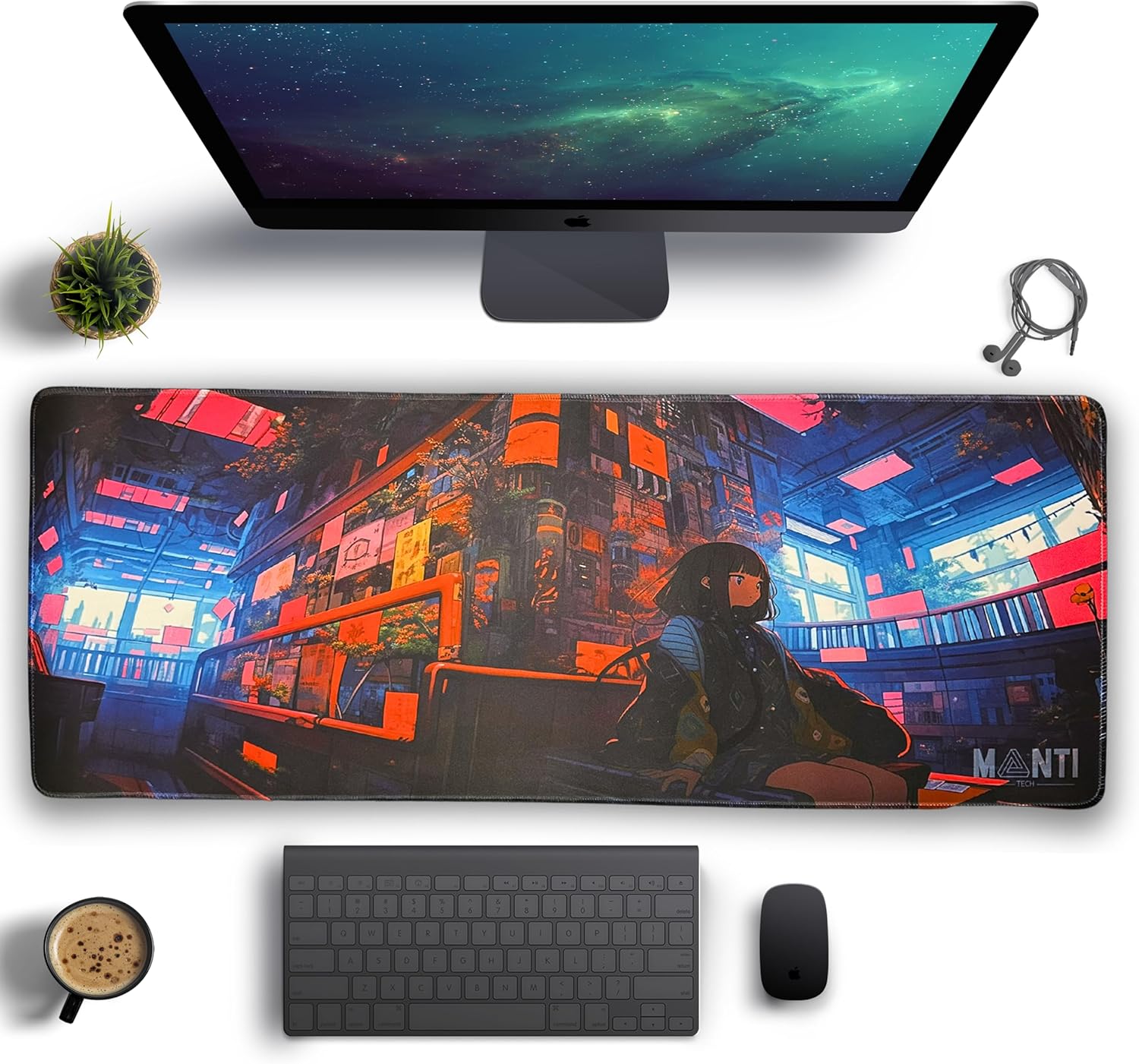 Anime Mouse Pad: Girl in a Restaurant Gaming Mouse Pad with Non-Slip Base - Large Size 31.5 x 11.8 inches, Soft & Smooth Surface, Stitched Edges - Perfect for PC, Laptop, Office Desk