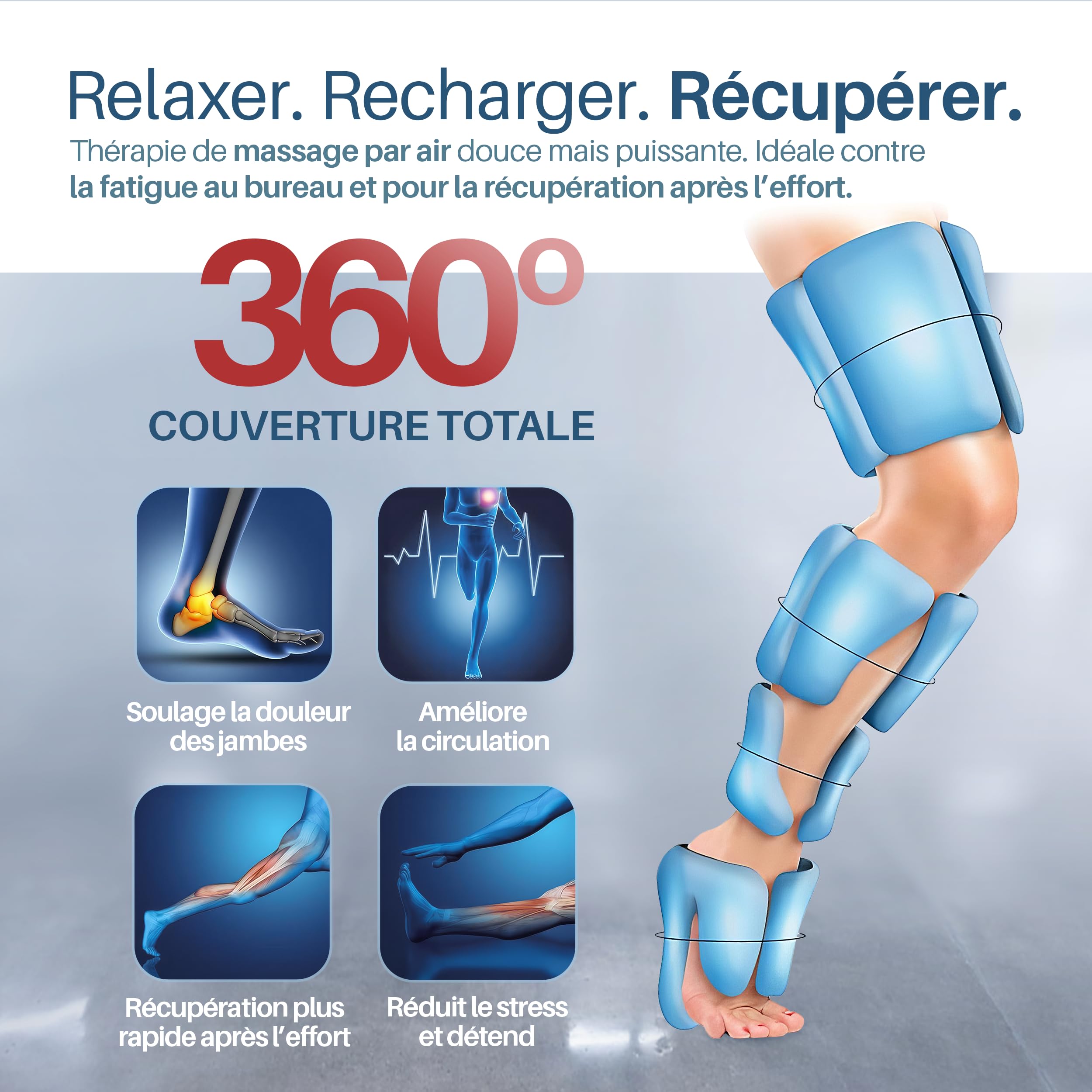 PORTENTUM Bottes de pressothérapie avec chaleur réglable – 5 niveaux de compression d’air – Télécommande – Favorise le drainage lymphatique – Soulage la sensation de fatigue et de lourdeur