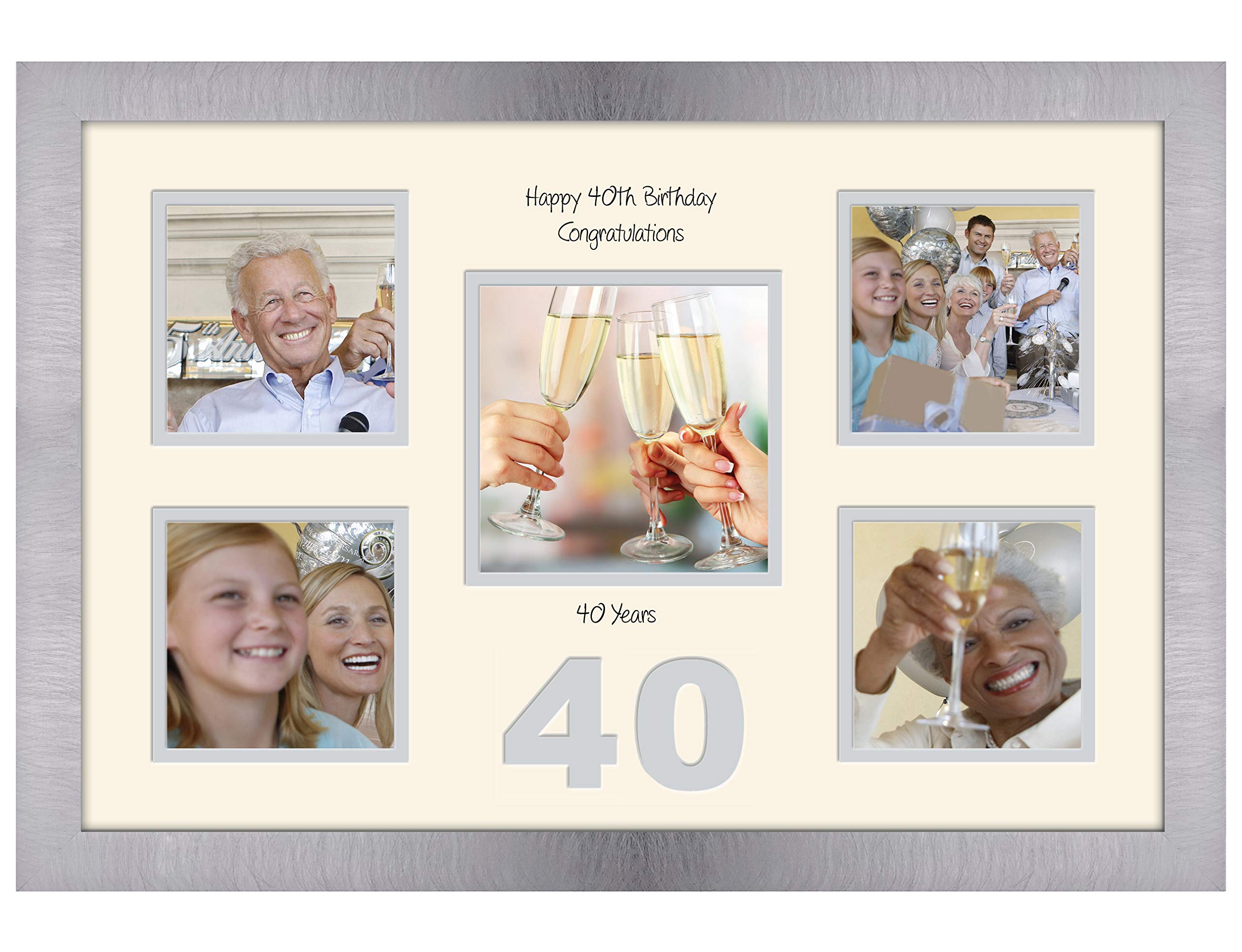 Photos In A Word Brushed Silver Finish Frame Cream Mount Grey Inside 40Th Birthday Photo Frame 4"X4" X4 And 5"X5" Photo 967D (Brushed Silver Finish Frame Cream Mount Grey Inside)