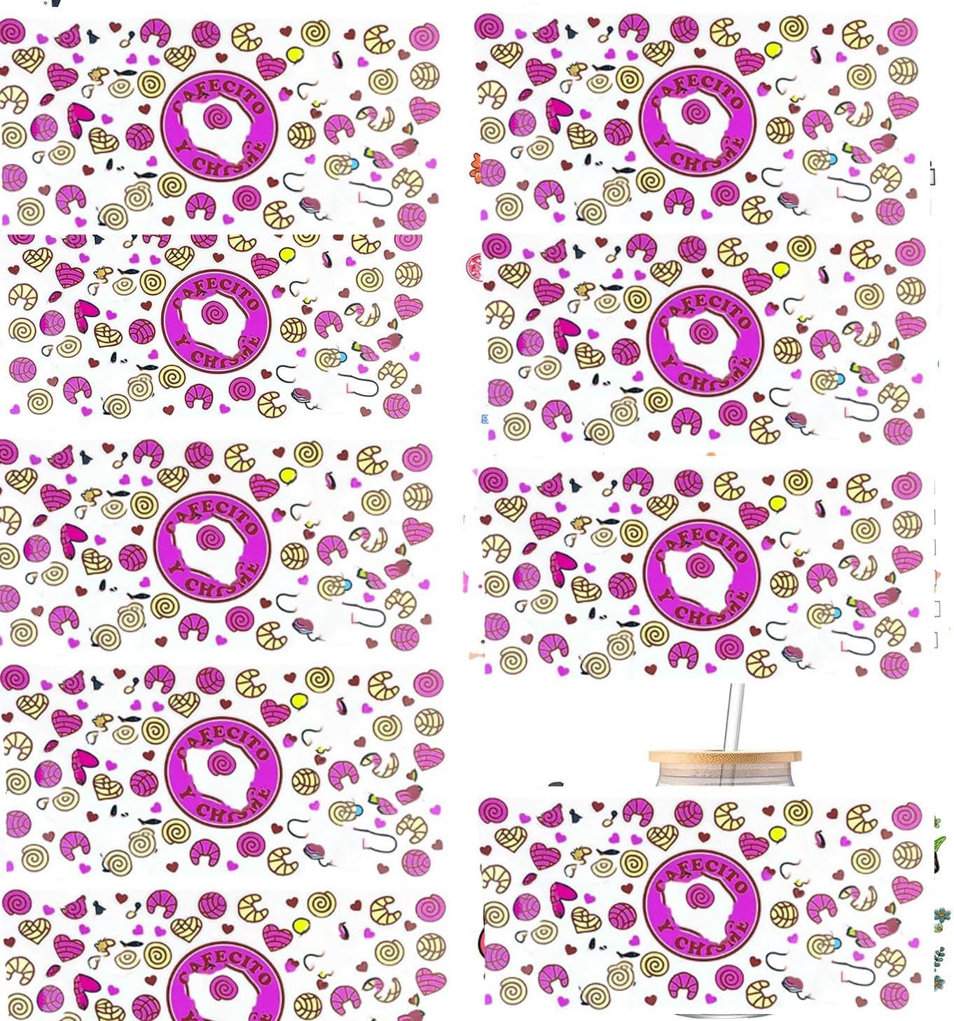 UV DTF Cup Wrap Transfer Stickers for Glass, 9 Sheets Cup Rub on Transfers for Crafting Cup Decal Stickers for 16OZ Libbey Glass Cups Furniture Craft Wood DIY Crafts (Style 3)