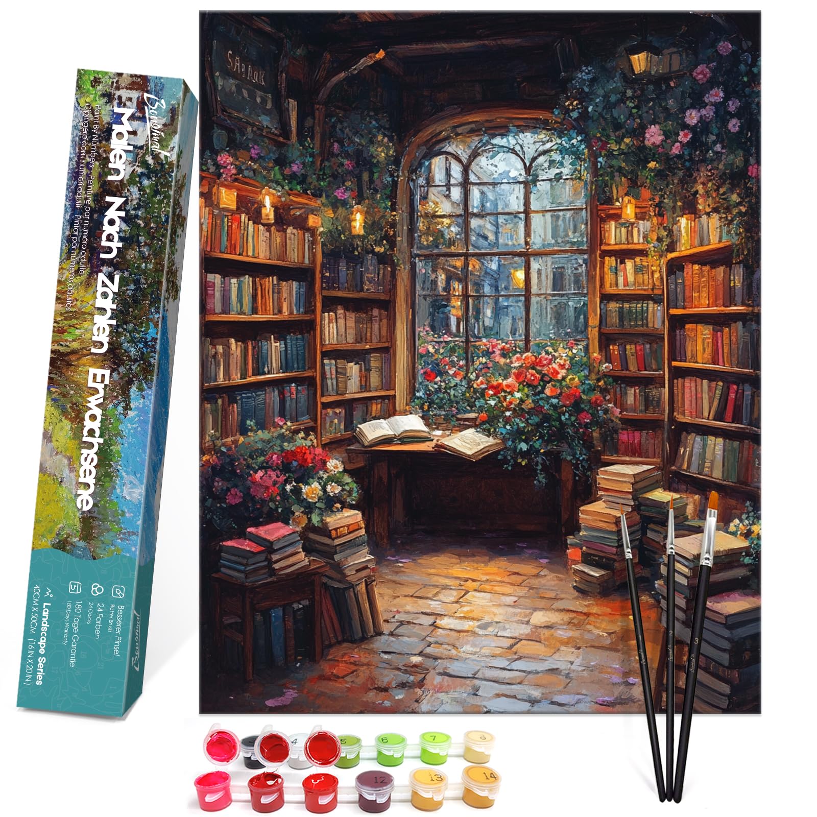 Bougimal Pintura por Números Adultos Paisaje con Pinceles y Pinturas Acrílicas - 40 x 50 cm, Sin marco, Librería 2 — view 15