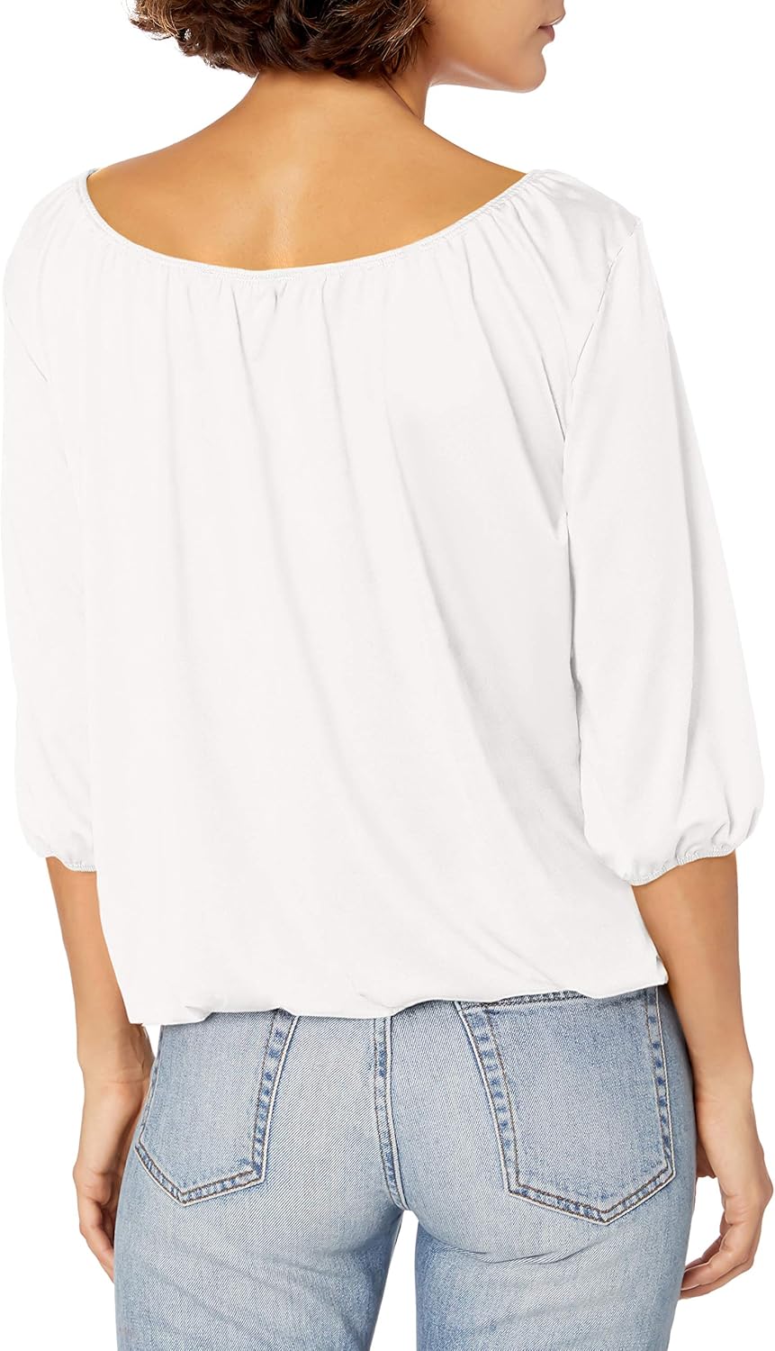 Star Vixen Women's Plus-Size Peasant Top with Elastic Hem - Image 2