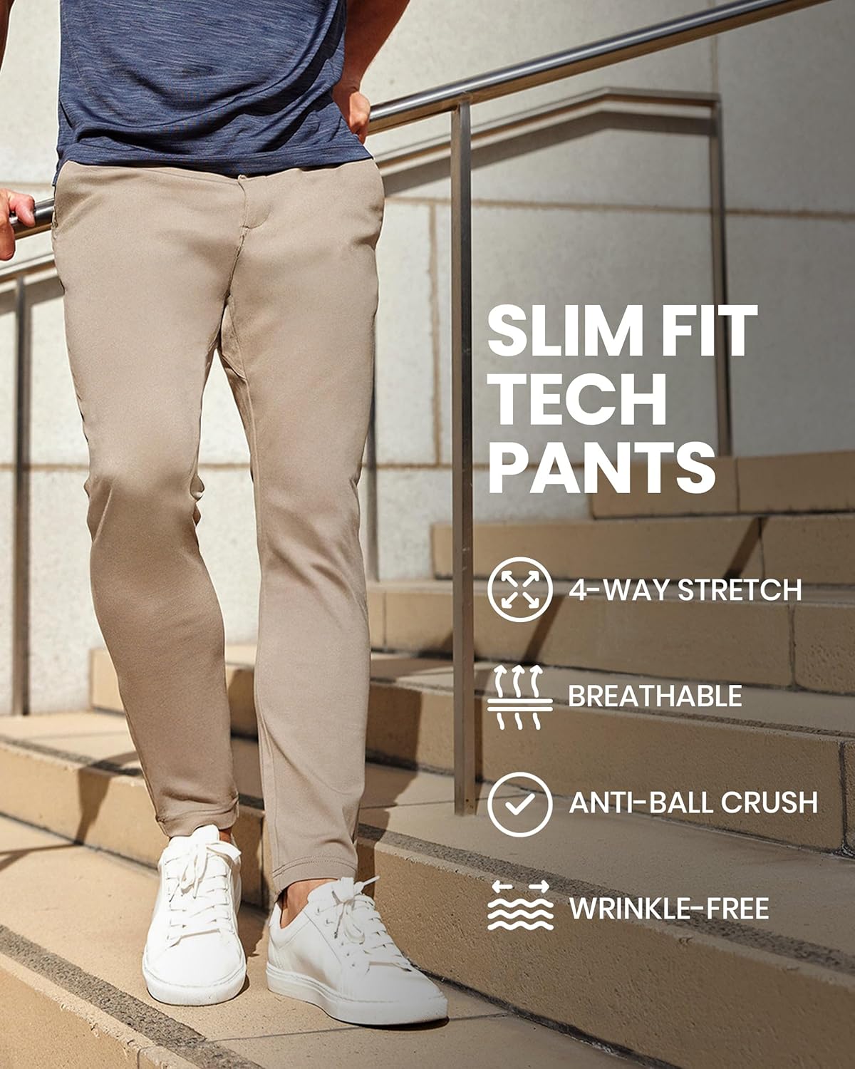 INTO THE AM Men's Casual Pants - Tapered Slim Fit Stretch Chinos Tech Travel Pants, Hidden Zipper Pocket, 30" & 33" Inseam - Image 4