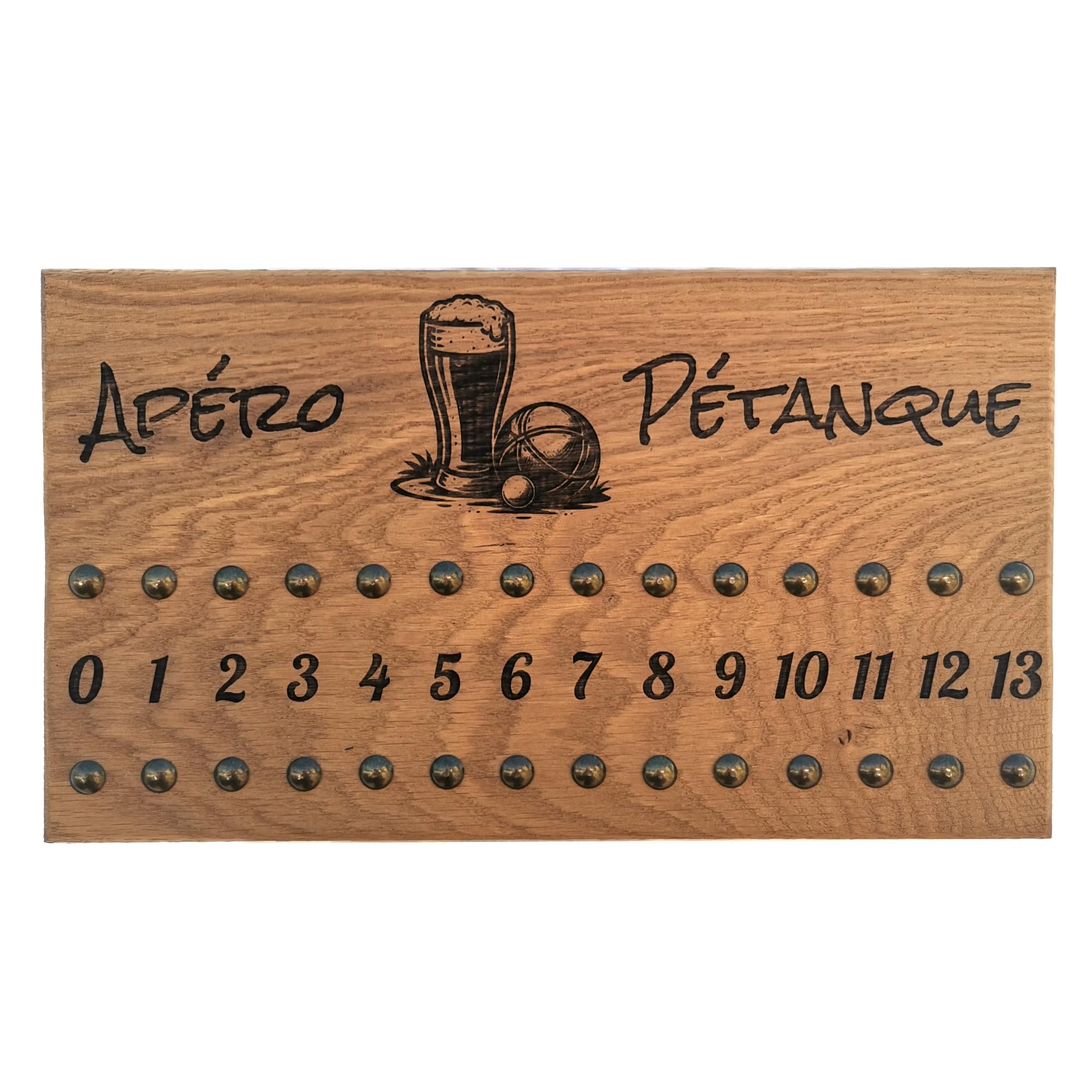 Tit'Adel Compteur de Points pétanque en chêne Massif – Tableau de Score 2 équipes avec pions aimantés – Personnalisable – Accessoire et idée Cadeau pour Joueurs de pétanque