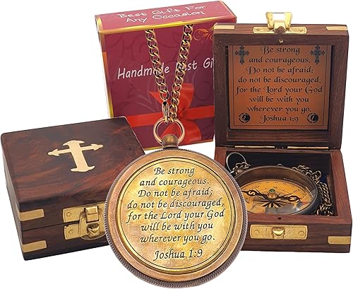 Trust in The Lord with All Your Heart - Brújula grabada con cita de Proverbios 35-6 con caja de madera, tarjeta de felicitación, brújula de regalo,