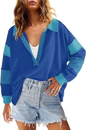 ReachMe Womens Striped Polo Shirts Oversized Sweatshirts