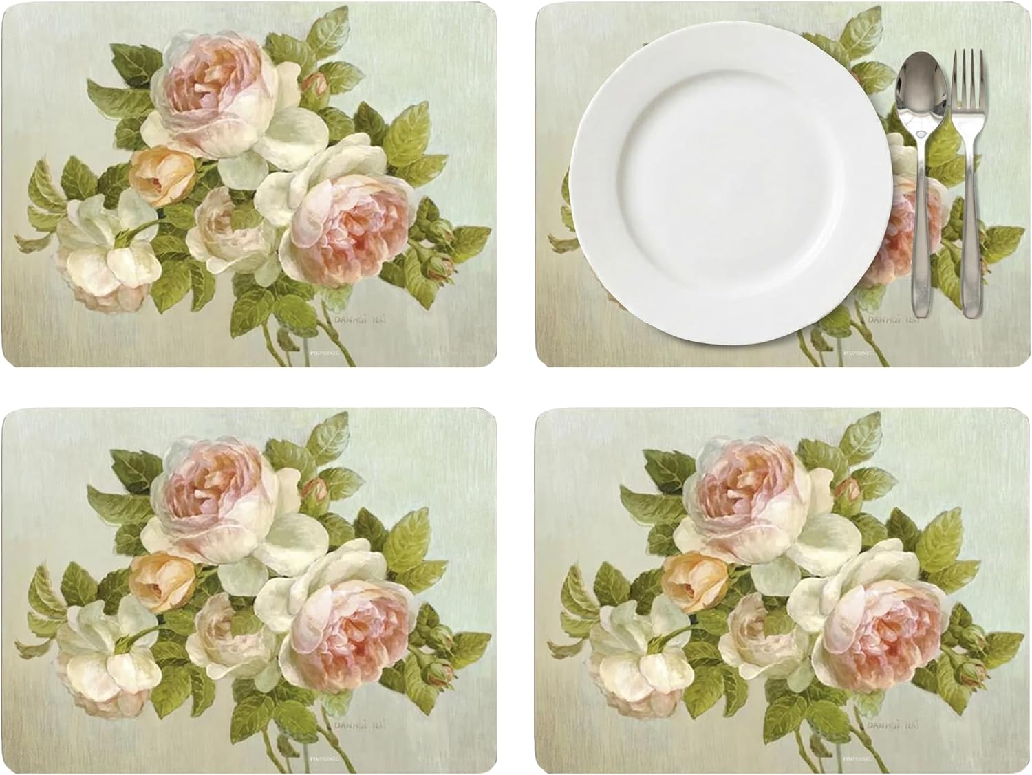 Pimpernel Blooming Dogwood Placemats, Set of 4 (15.7" x 11.7") – Cork-Backed Rectangular Boards with Floral Artwork, Lacquered Surface, Heat & Stain Resistant Decorative Table Mats for Dining