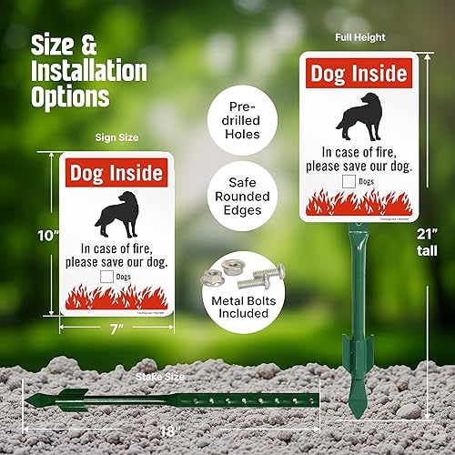 Miniatura 3 de SmartSign Letrero de patio con texto en inglés "Dog Inside - In Case Of Fire Please Save Our Dog" de 10 x 7 pulgadas, kit de estaca de 18 pulgadas,