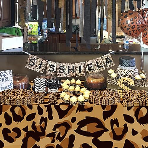 Miniatura 6 de Xenorik Suministros de fiesta con estampado de leopardo  Decoración de fiesta con estampado de guepardo, vajilla, plato, taza, servilleta, mantel,